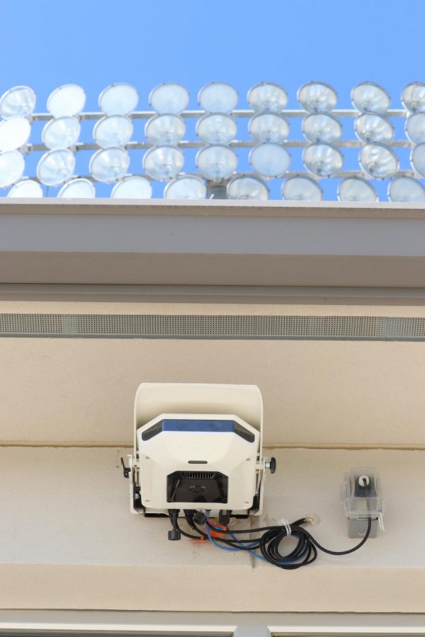 The Hudl Focus Camera above the press box that records all football and soccer games