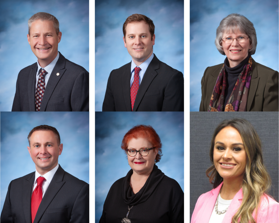 PLC Schools Board (left to right, top to bottom)
Skip Bailey, President; Marcus Madler, Vice President; SuAnn Witt, Secretary; Brian Lodes, Treasurer; Valerie Fisher; Brittany Holtmeyer