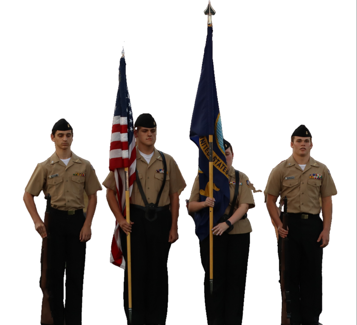 Rotc Cadets holding the American, and Navy flags