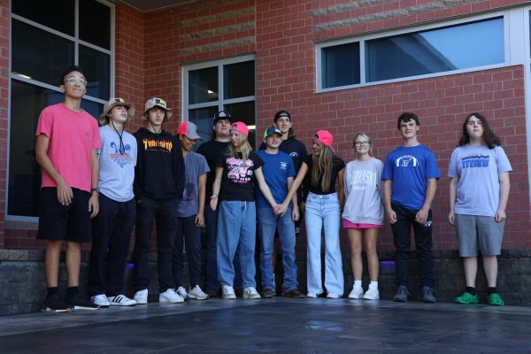 Construction students Luis Castillo, Chauncey Aller, Noah Thurman, Alexa Hatcher, Logan Branson, Myah Cole, Byrce Lassiter, Joshua Thompson, Olivia Salter, Ashlyn Brisbois, Josiah Pearson and Dietrich Galla celebrate a job well done.