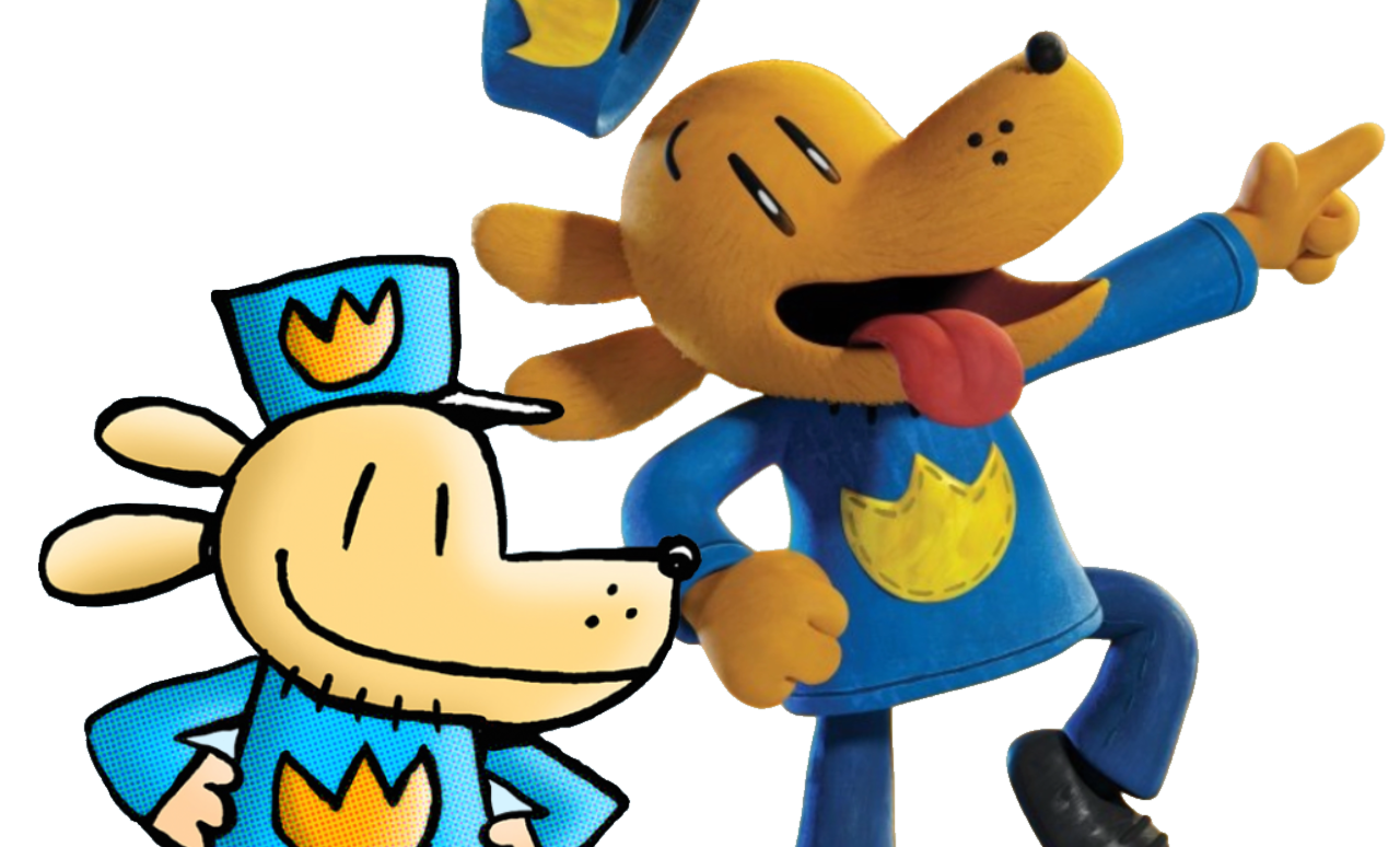 The animated "Dog Man" edited to stand next to his novel counterpart.