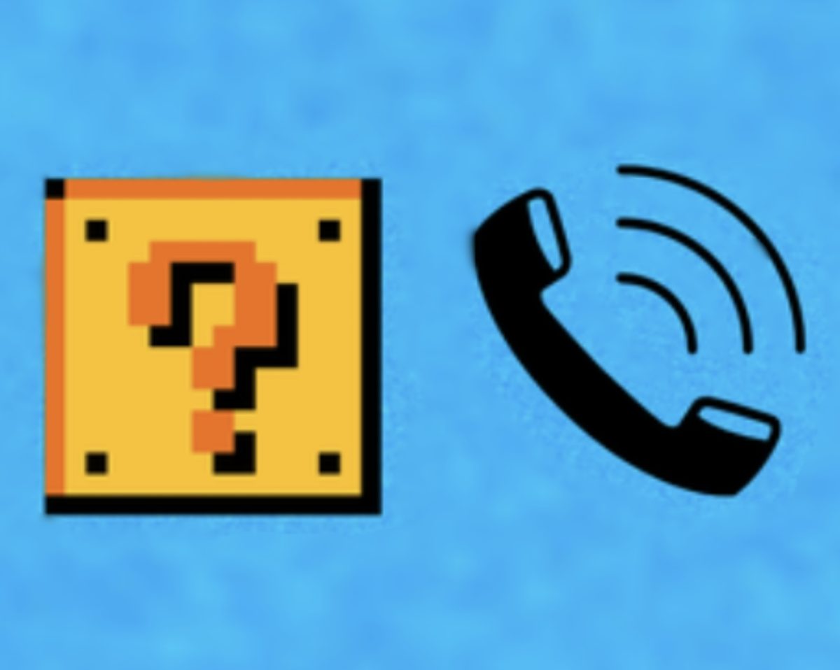 Graphics of a retro mystery block and a ringing phone. Taken from the One Act Play Festival poster and edited to be enlarged.