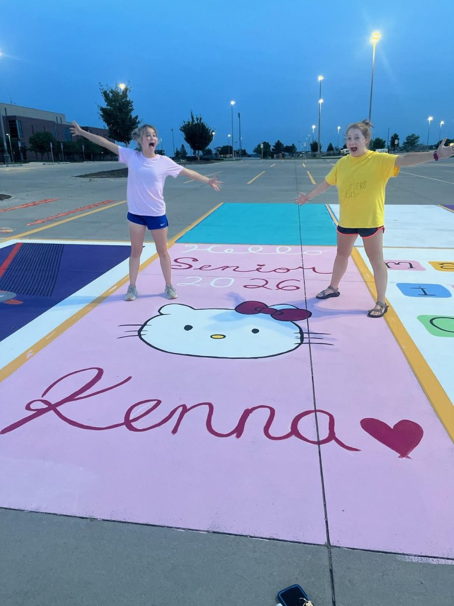 "I originally chose a different design that said "the last rodeo" since it went together with our band (and show choir) theme. but I had a dream a couple days prior to painting where I had a Hello Kitty design instead. So I sketched it out and approved it with Ullery and Johnson 30 hours before our scheduled painting day."
