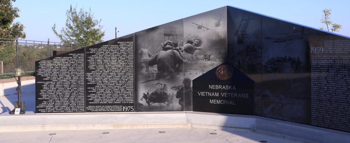 Pictured above is a structure that displays the names of Nebraska Vietnam veterans in order to “honor [their] courage, sacrifice and devotion to duty and country.”