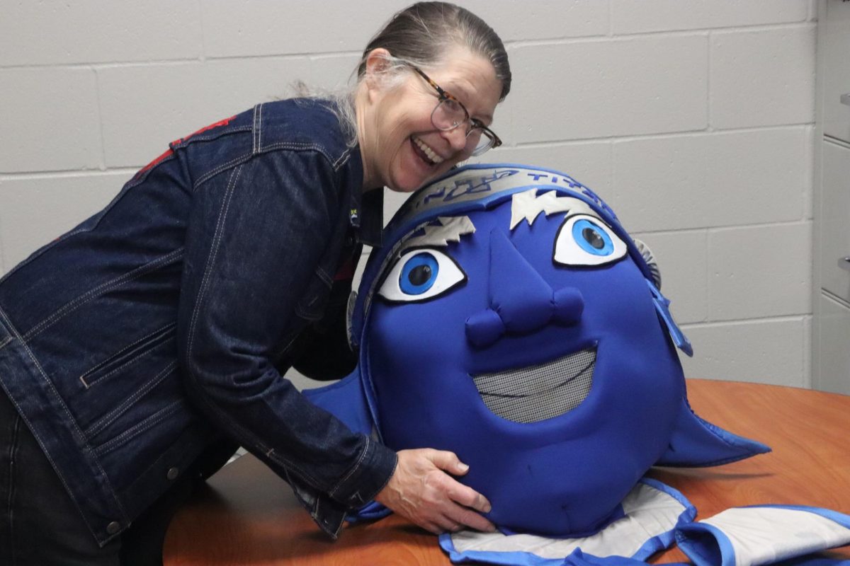 Costume designer Carole Zacek reunites with her one-of-a-kind mascot creation, Fightin’ Titan.