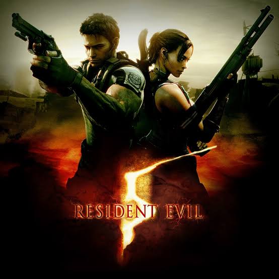 Resident Evil 5 cover art, including protagonist Chris Redfield (left), back to back with new addition Sheva Alomar (right).