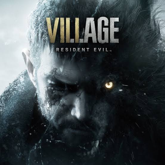 The cover art of Resident Evil 8: Village, including an aged Chris Redfield fading into the face of a lycanthropic monster.
