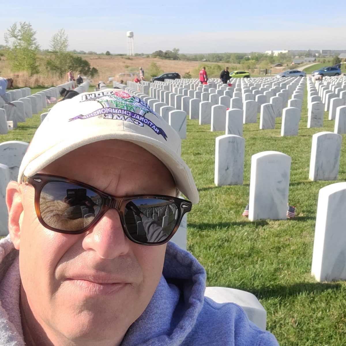 Department Chair Ray Keller oversees volunteers cleaning gravestones at Omaha National Cemetery on April 25 in honor of America's 250th anniversary. (courtesy photo)